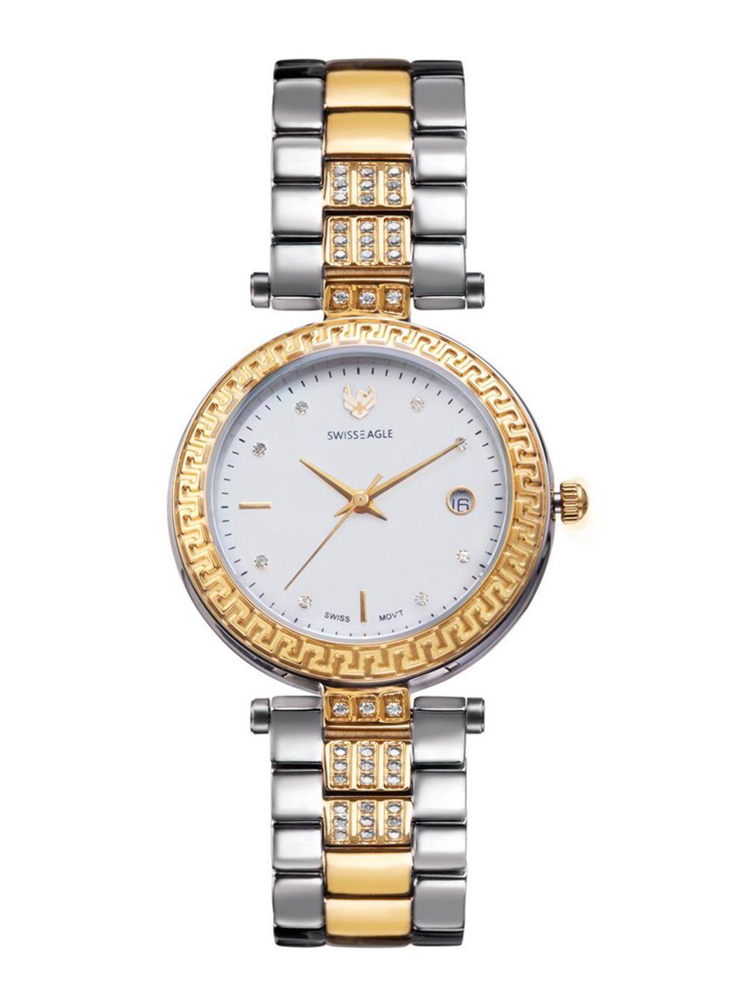 swiss eagle women pearly white analogue watch se-9094b-ttyg-03