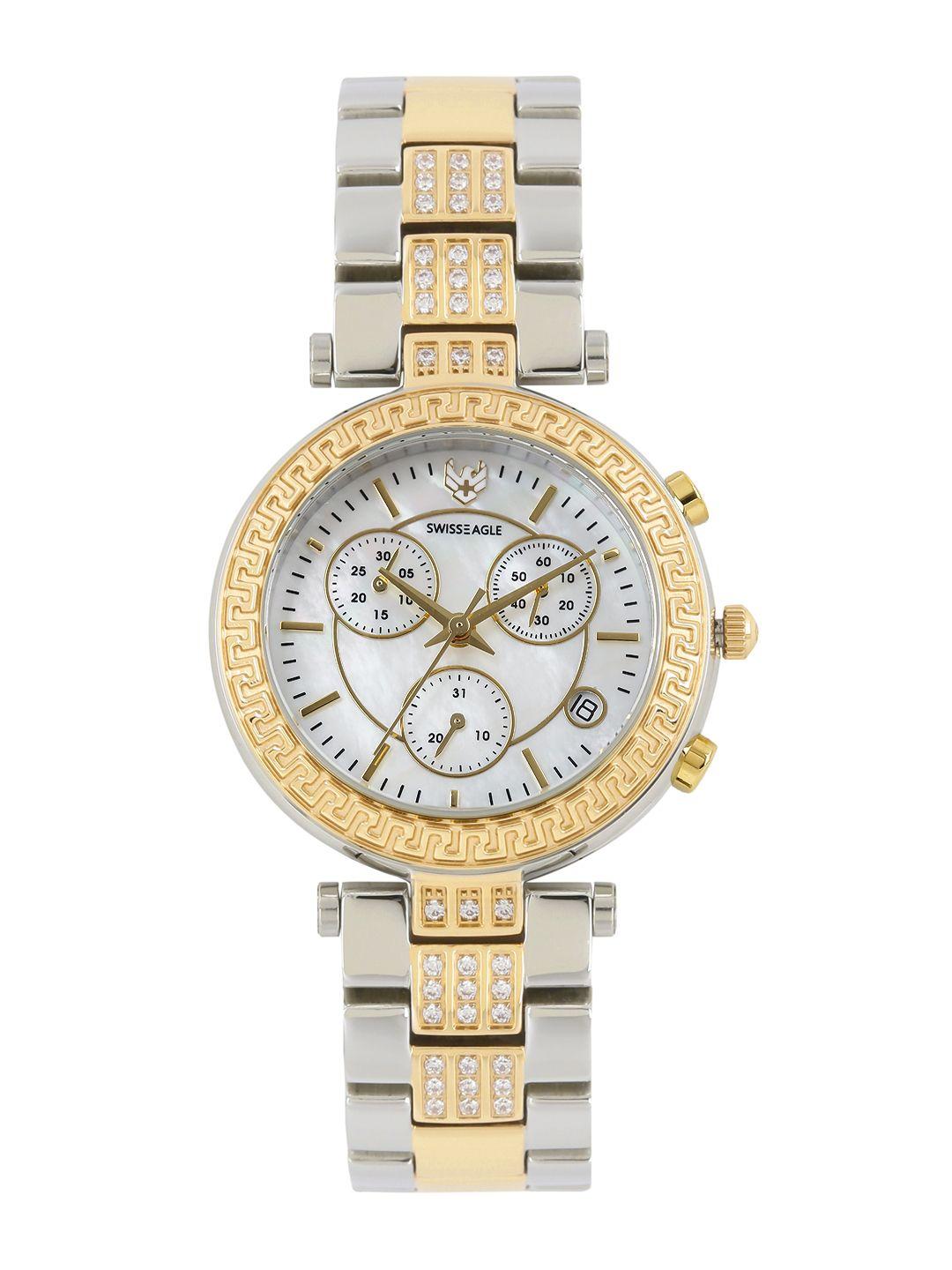 swiss eagle women pearly white multifunction analogue watch se-9095b-ttyg-03