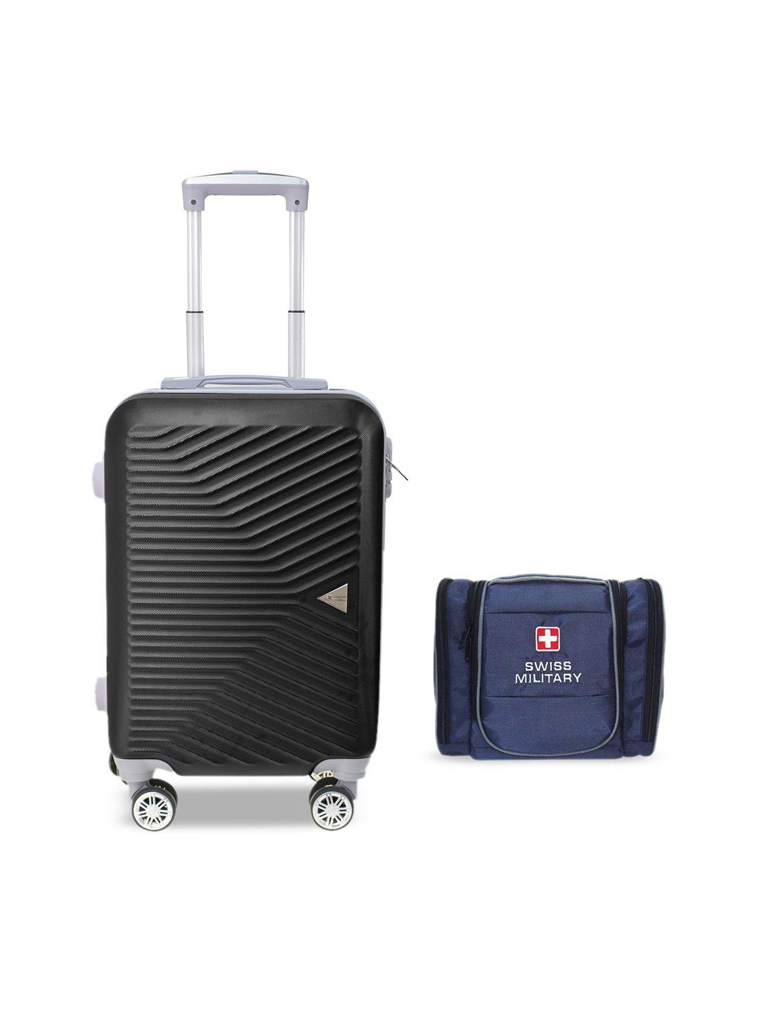 swiss military black & blue polycarbonate trolley suitcase