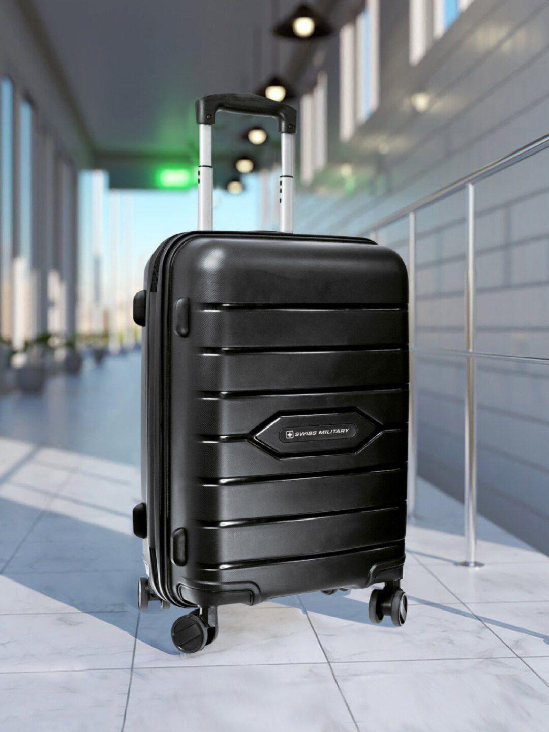 swiss military black textured hard-sided cabin trolley suitcase