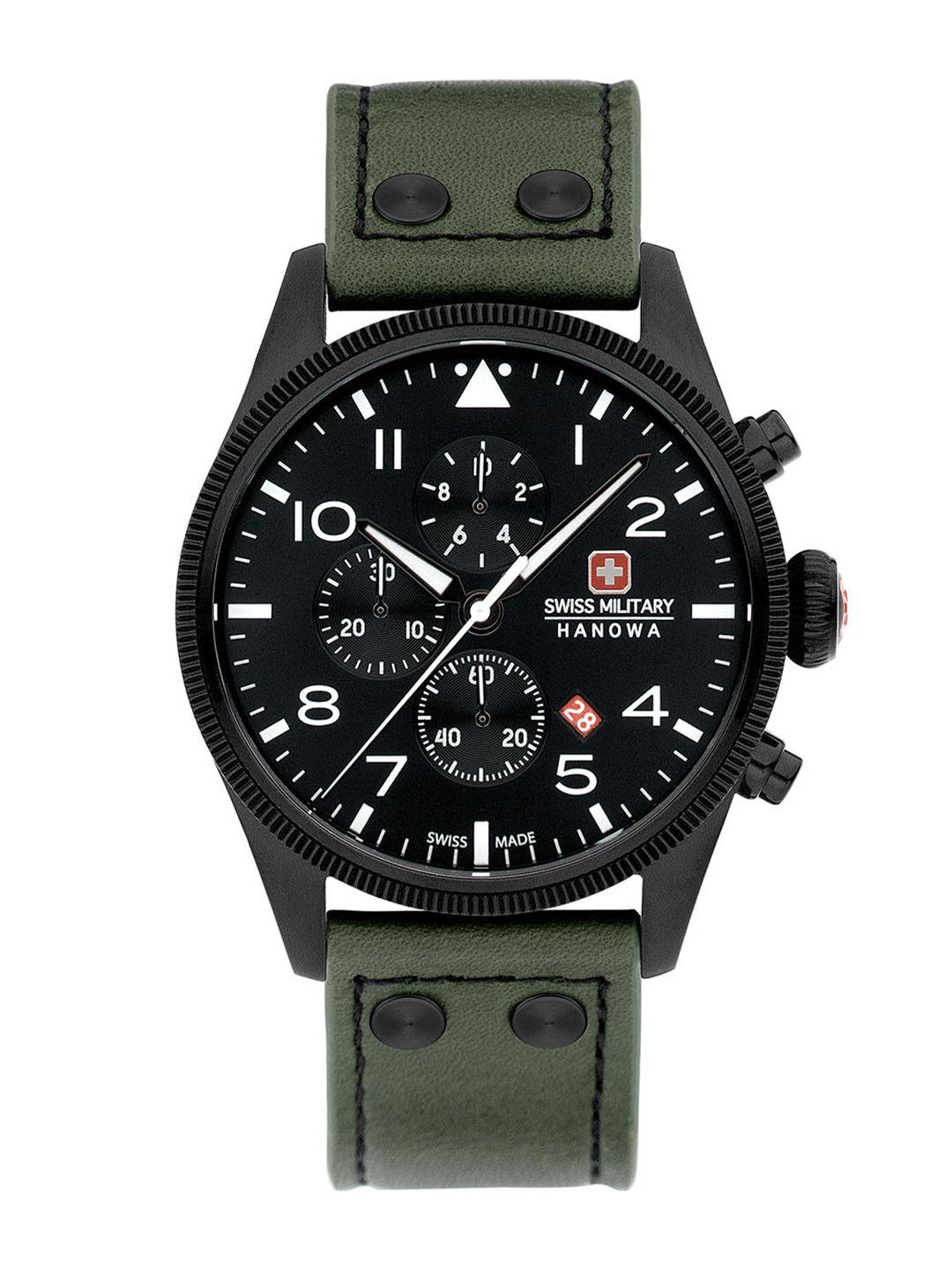 swiss military hanowa men leather textured straps analogue chronograph watch smwgc0000430