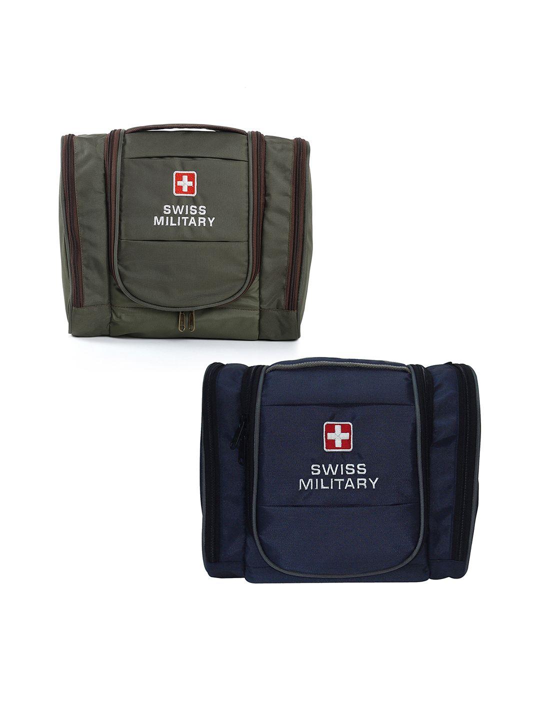 swiss military pack of 2 green & navy blue toiletry bag