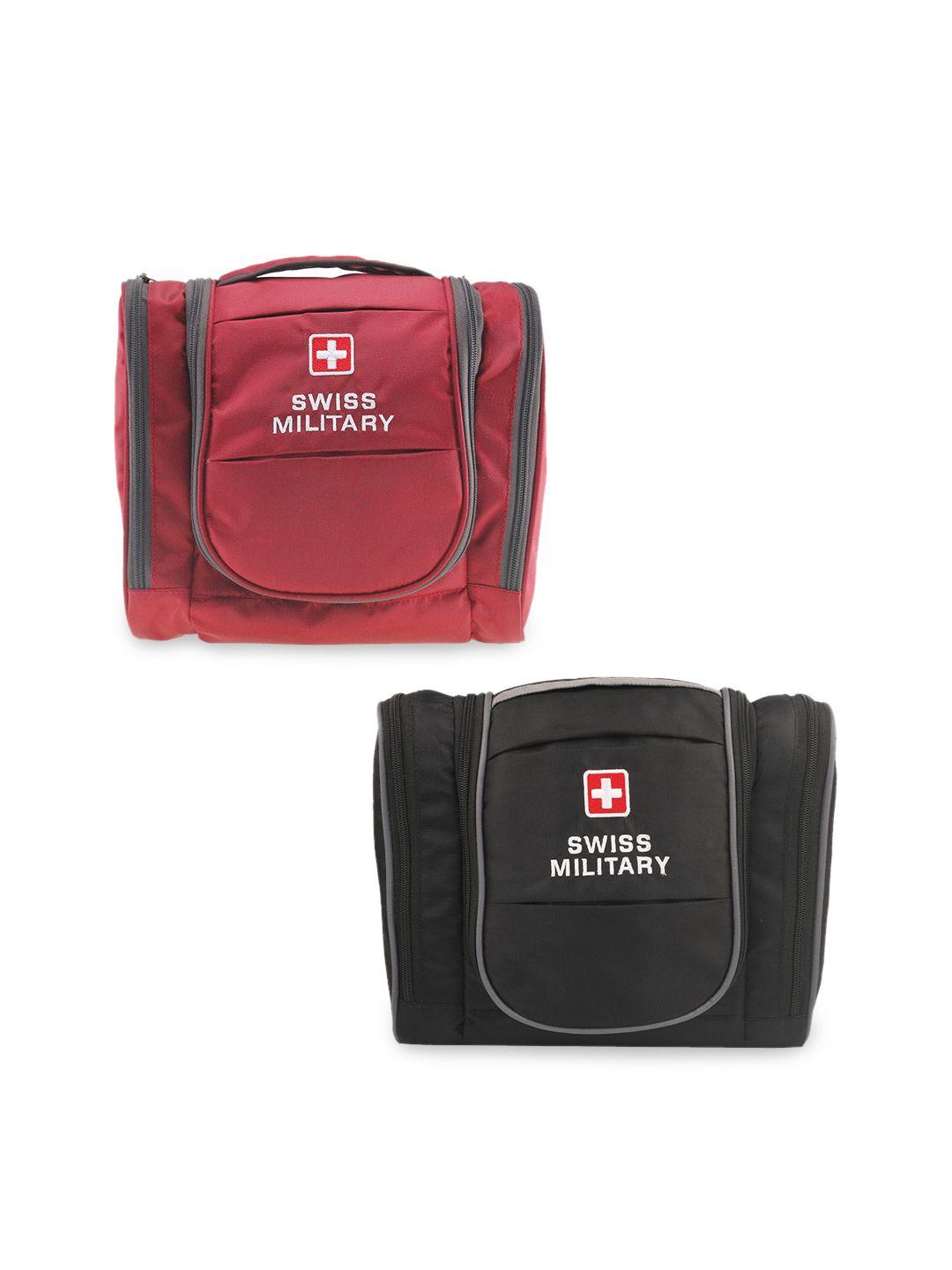 swiss military pack of 2 red and black toiletry bags