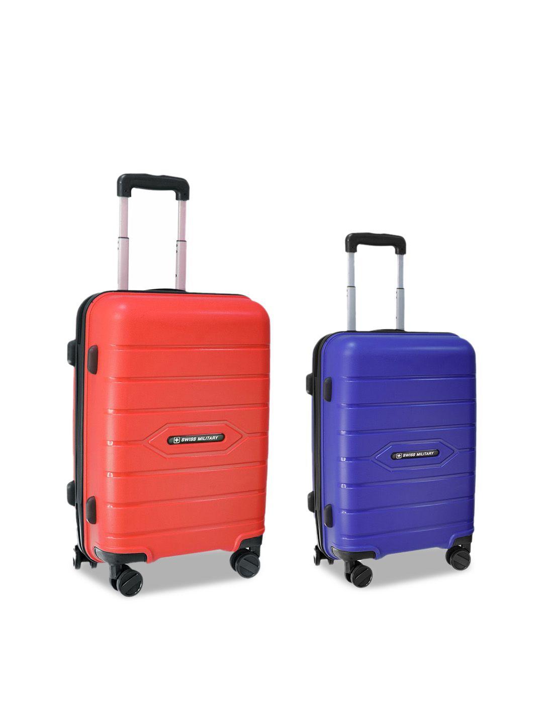 swiss military set of 2 red & blue textured hard-sided trolley bag