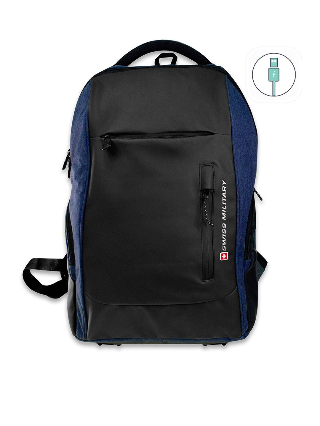 swiss military unisex black & blue brand logo backpack with usb charging port