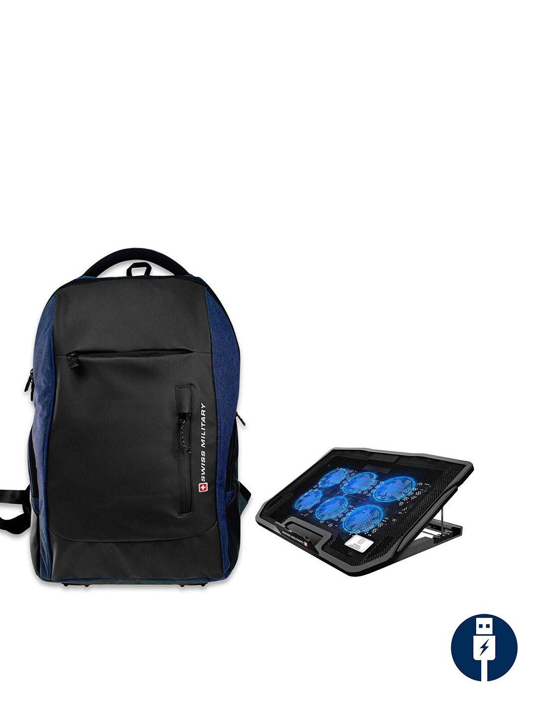 swiss military unisex blue brand logo backpack with usb charging port