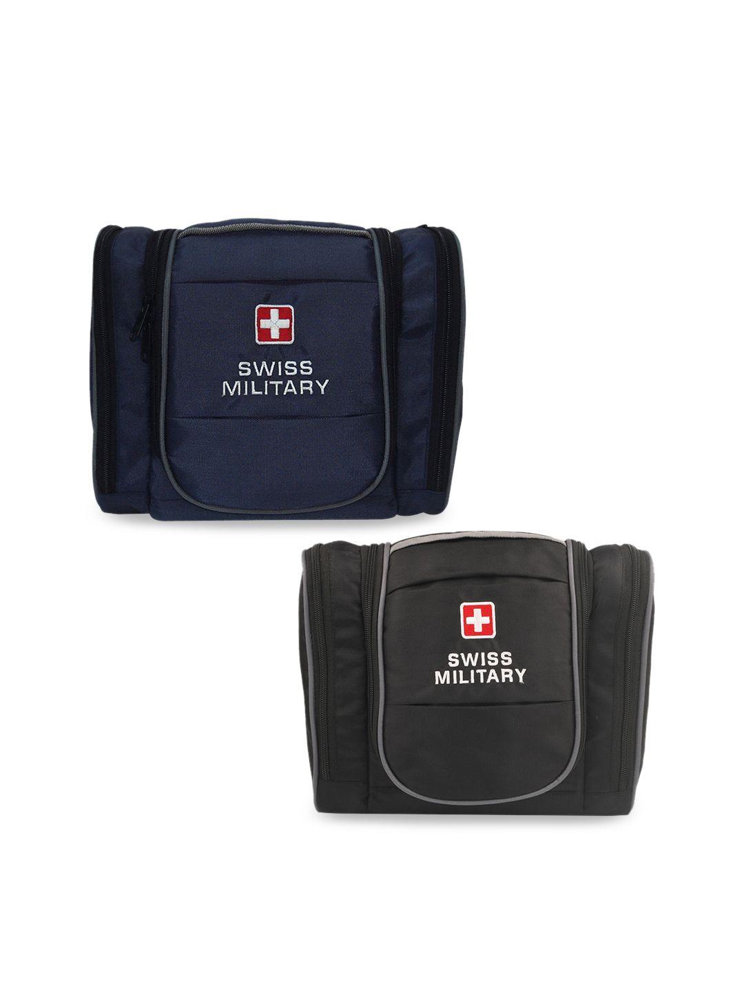 swiss military unisex combo of 2 blue and black toiletry bag