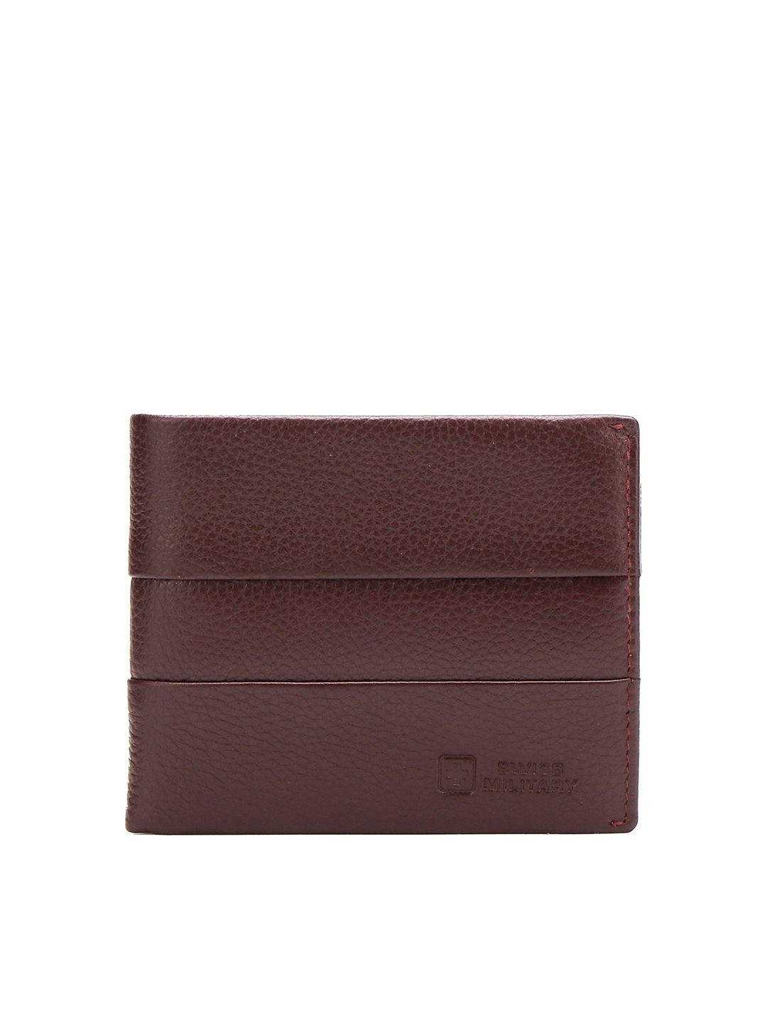 swiss military unisex maroon textured leather two fold wallet