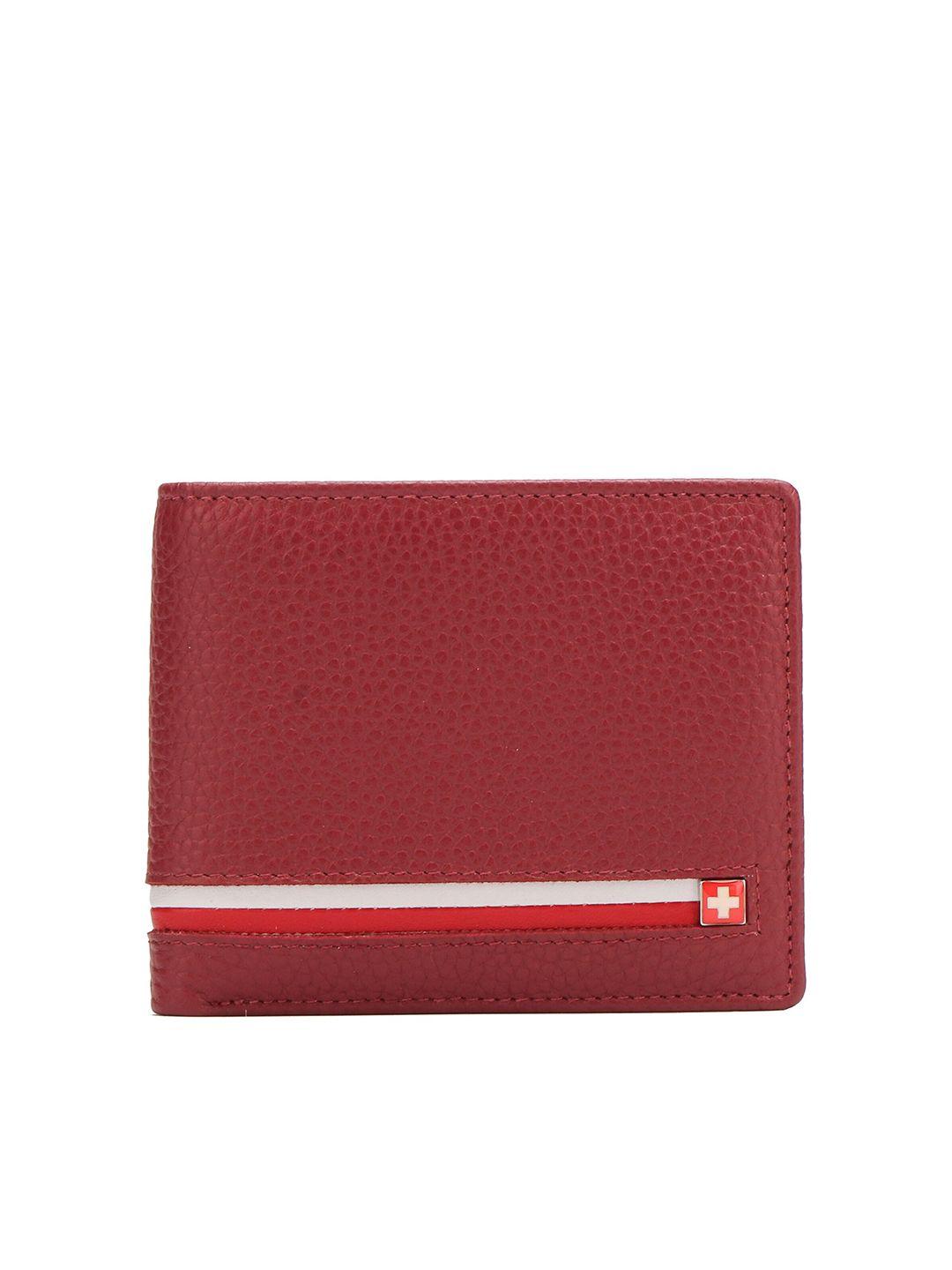 swiss military unisex red & white leather two fold wallet