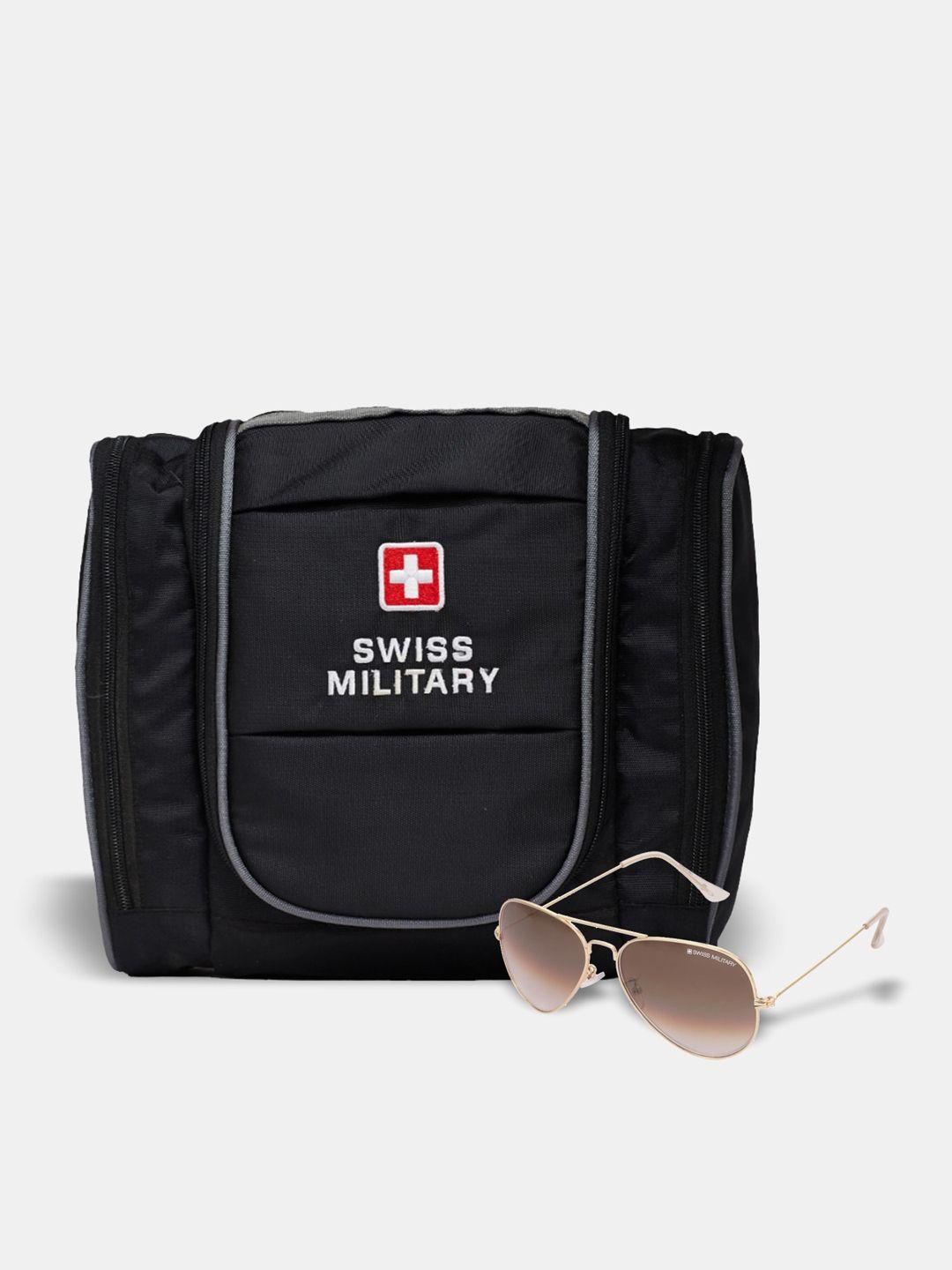 swiss military water-resistant toiletry bag with uv protected aviator sunglass