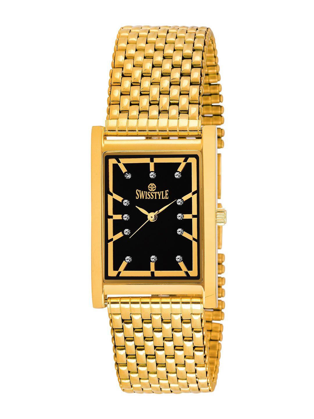 swisstyle men black brass dial & gold toned bracelet style straps analogue watch