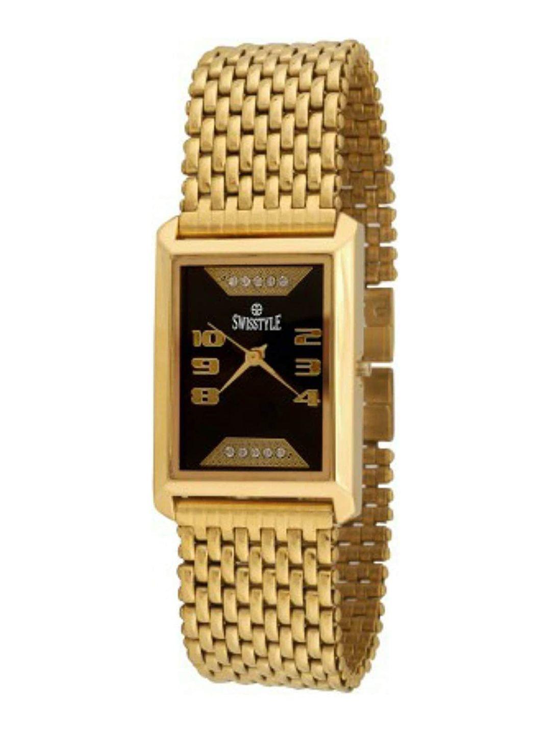 swisstyle men black brass dial & gold toned textured straps analogue watch