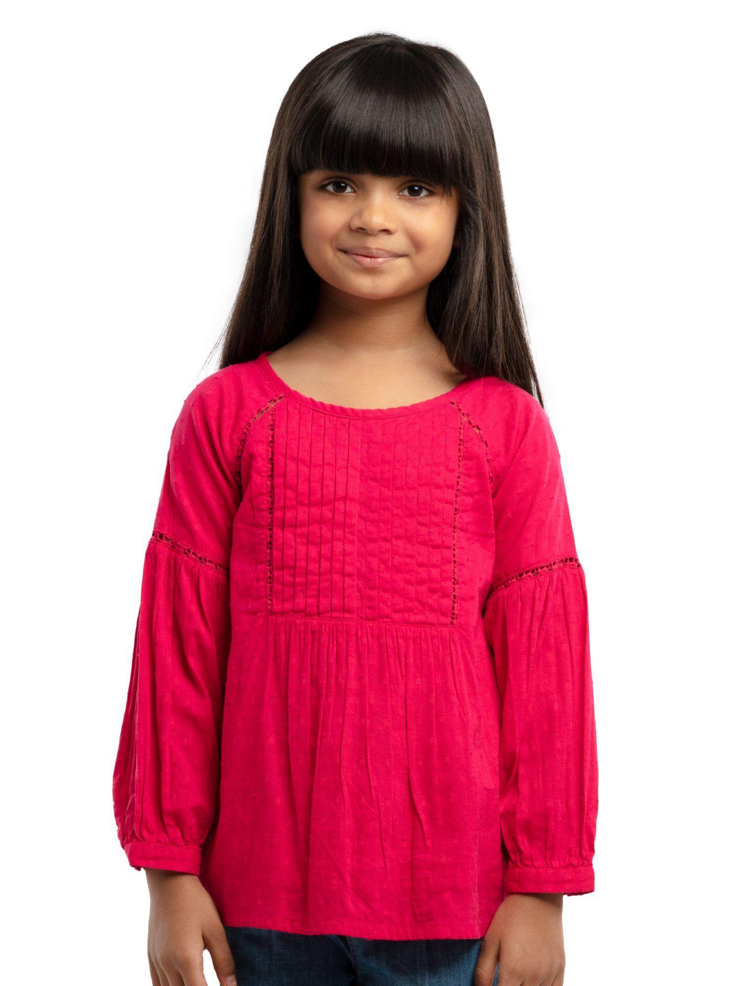 swit dot dobby fabric and interlaces girls top