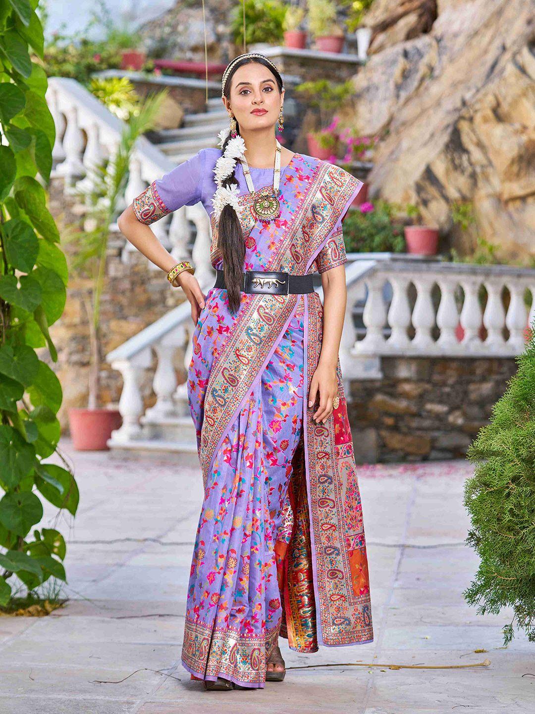 swornof floral printed zari saree