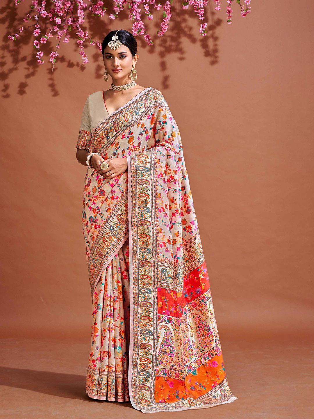 swornof floral printed zari saree