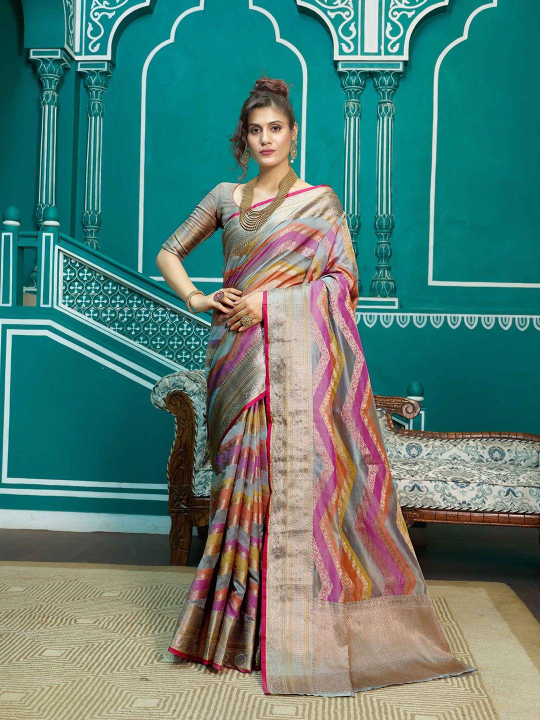 swornof geometric woven design zari organza saree