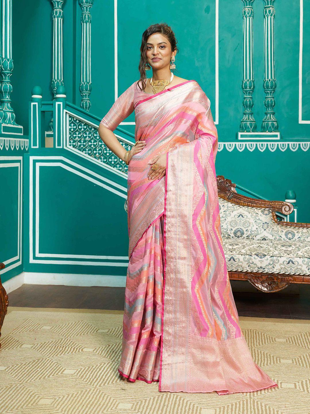 swornof geometric woven design zari organza saree