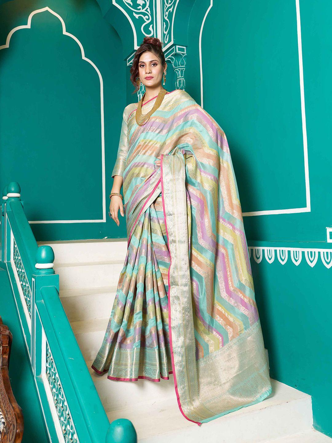 swornof geometric woven design zari organza saree