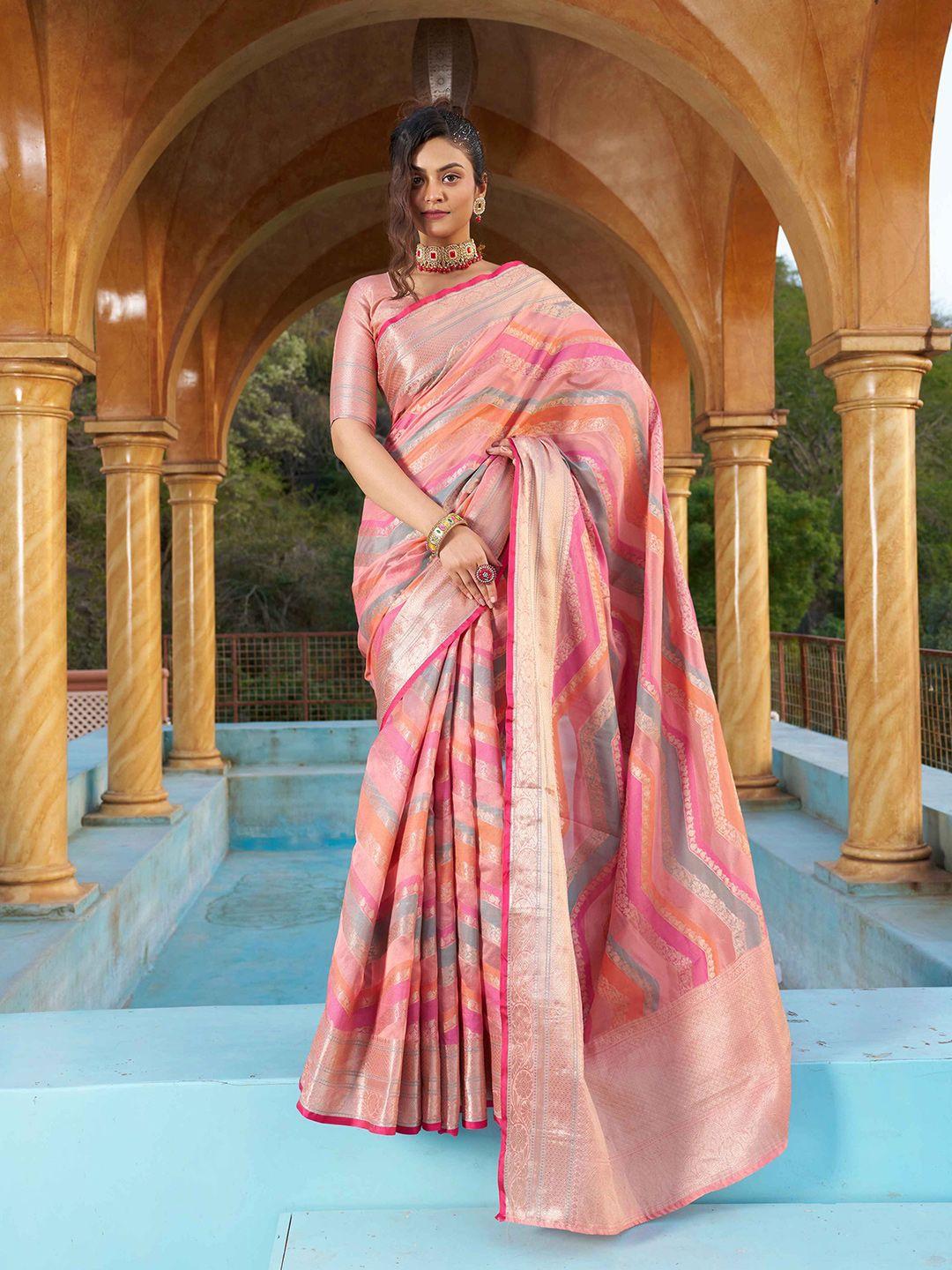 swornof geometric woven design zari organza saree