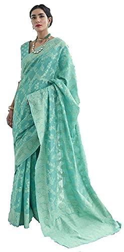 swornof women's lucknowi chikankari linen cotton woven sarees for women with blouse sarees for women