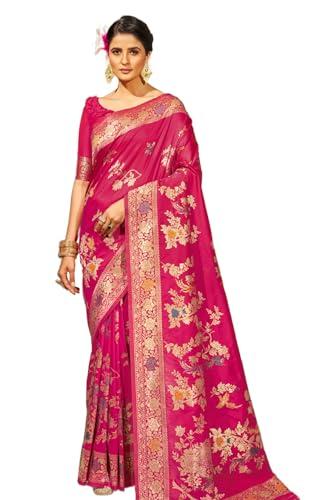 swornof women's patola silk saree with unstitched boluse piece (pink-2)