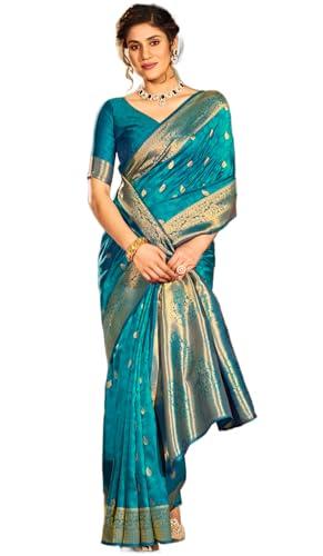 swornof womens kanjivaram banarasi silk saree patola saree (firozy), multicolor