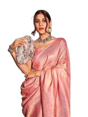 swornof womens kanjivaram soft silk saree patola saree with blouse piece (pink)