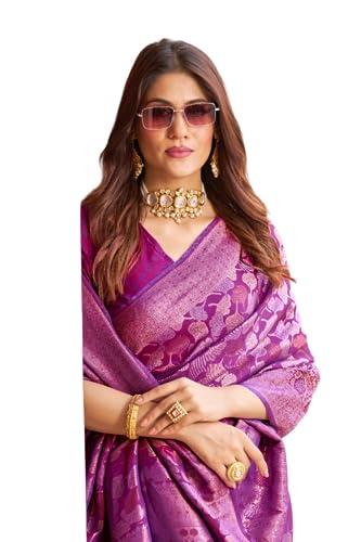 swornof womens kanjivaram soft silk saree patola saree with blouse piece (purple-2)