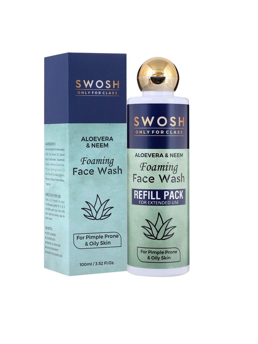 swosh aloe vera & neem foaming face wash refill pack for pimple prone & oily skin - 200 ml