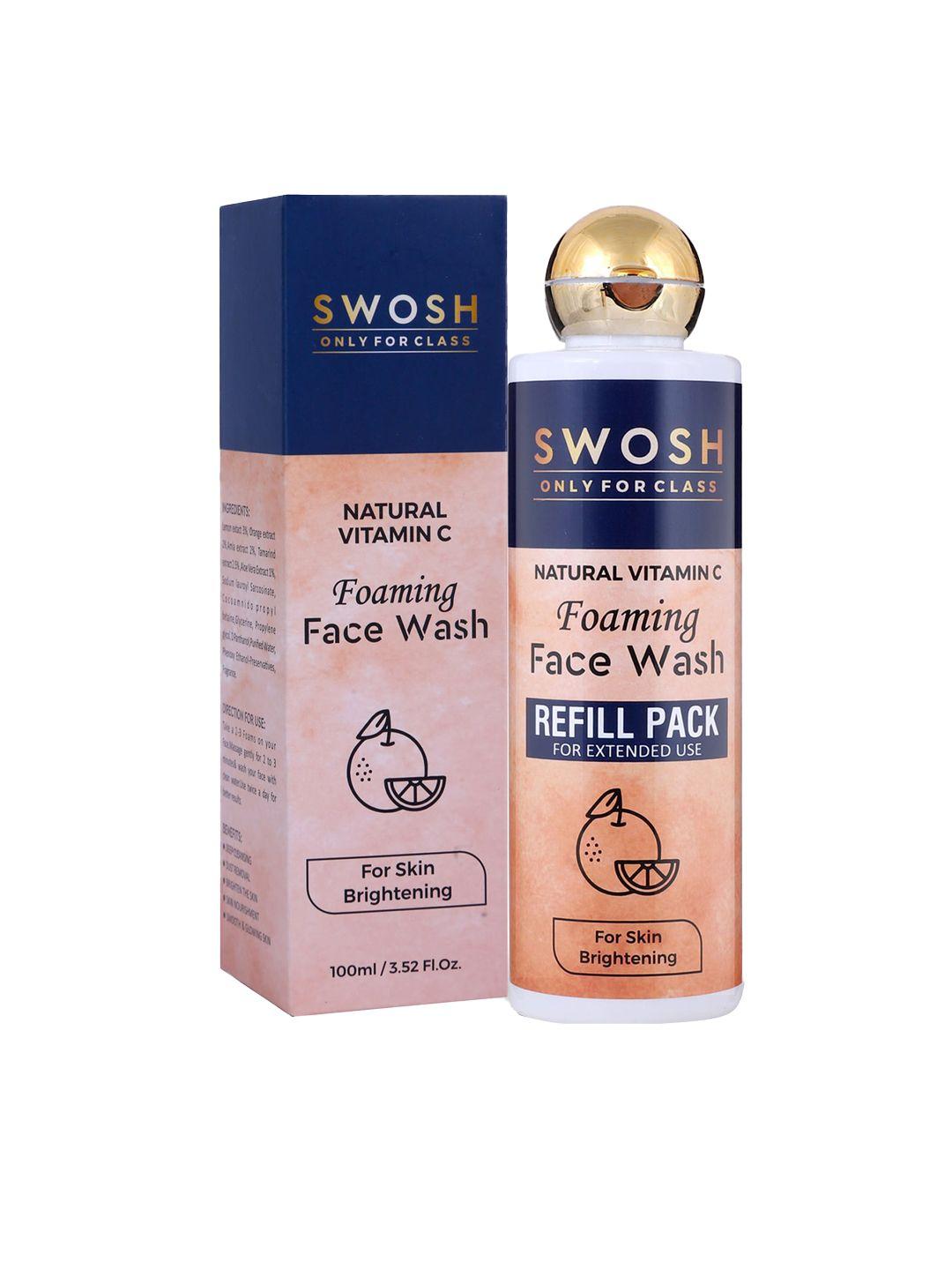 swosh natural vitamin c foaming face wash refill pack for skin brightening - 200 ml