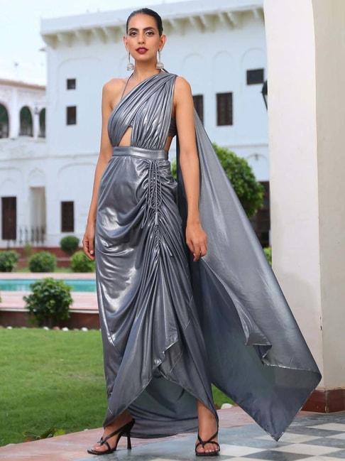swtantra grey predraped ready to wear saree with blouse