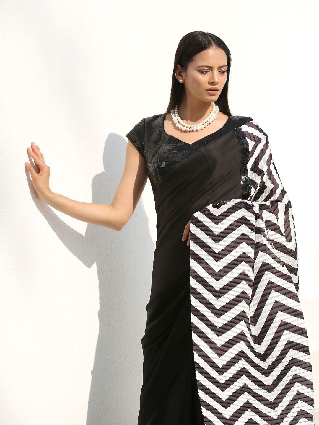 swtantra women black sequin embellished saree blouse