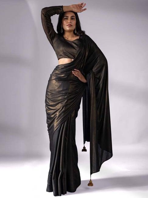 swtantra black & golden textured pattern saree