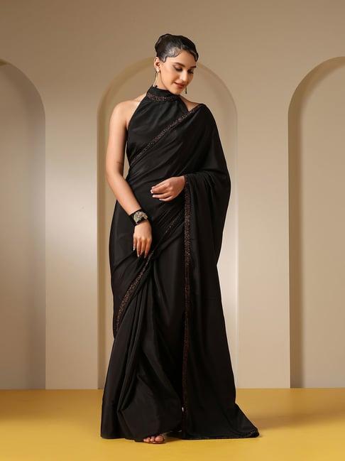 swtantra black crepe saree with blouse