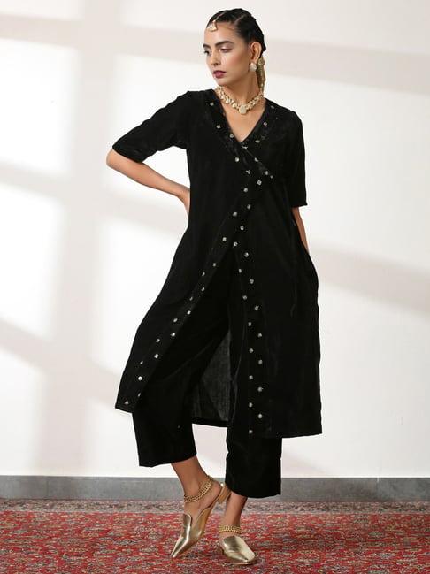 swtantra black embellished kurta palazzo set