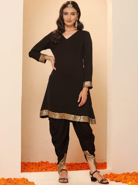 swtantra black embellished tunic & dhoti set