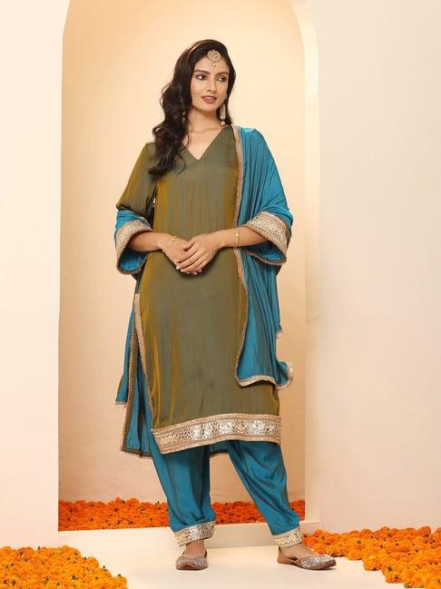 swtantra blue & grey embellished kurta pant set