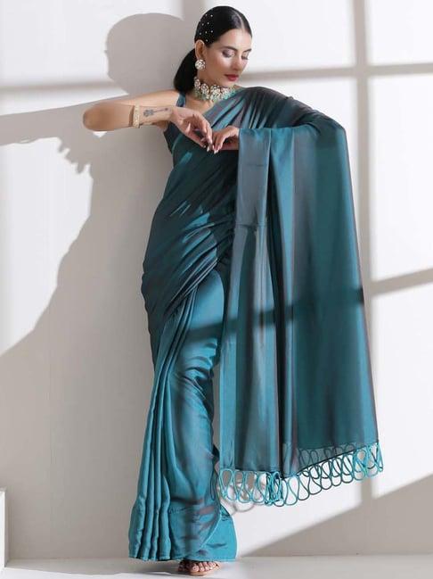 swtantra blue & grey satin saree