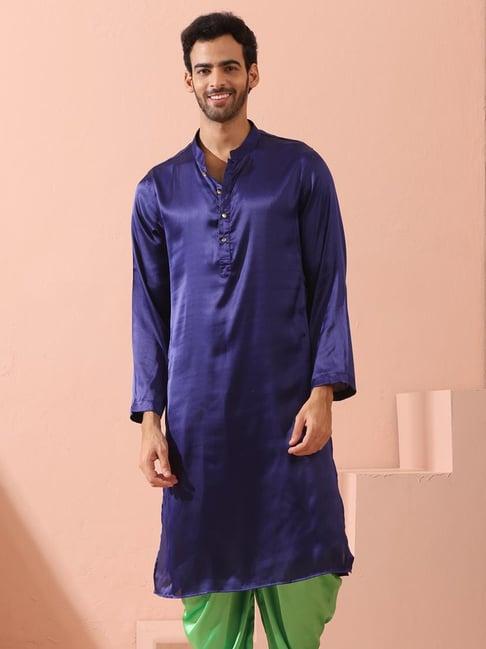 swtantra blue satin regular fit kurta