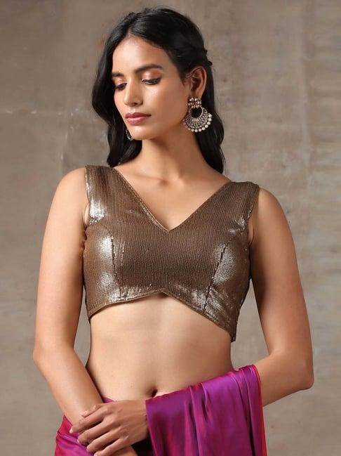 swtantra brown embellished readymade blouse