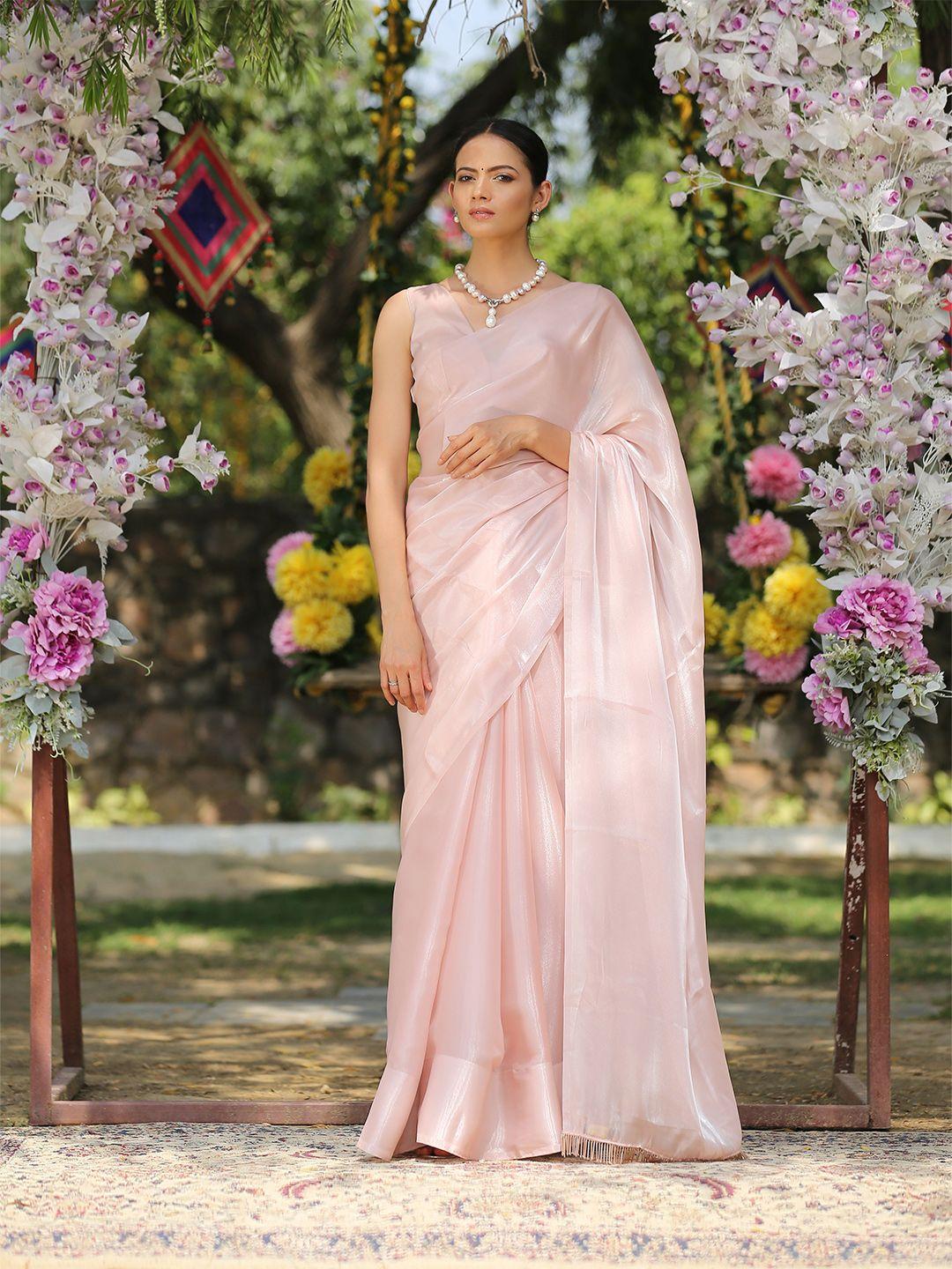 swtantra champagne solid organza saree