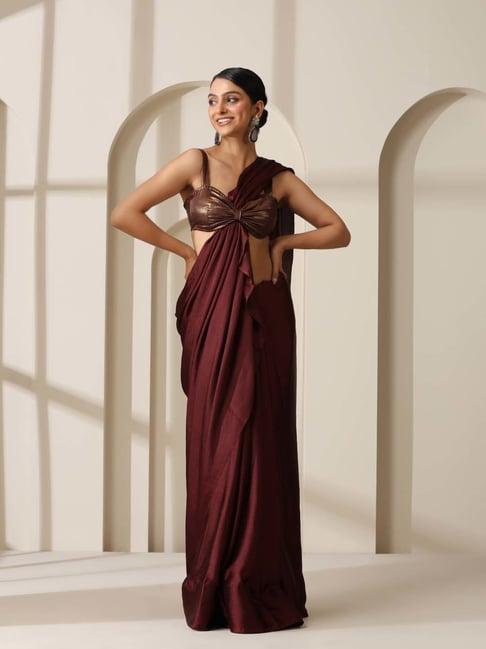 swtantra chocolate plain saree with unstitched blouse