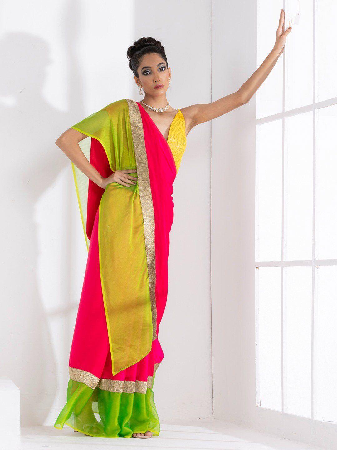 swtantra colourblocked poly chiffon saree