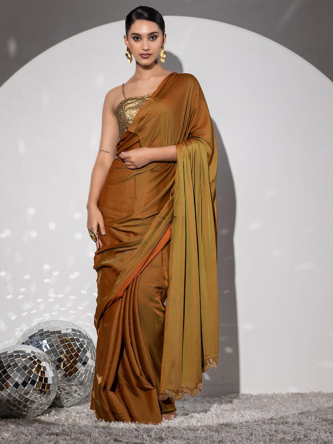 swtantra embellished beads work satin saree with blouse piece