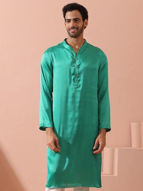 swtantra green satin regular fit kurta