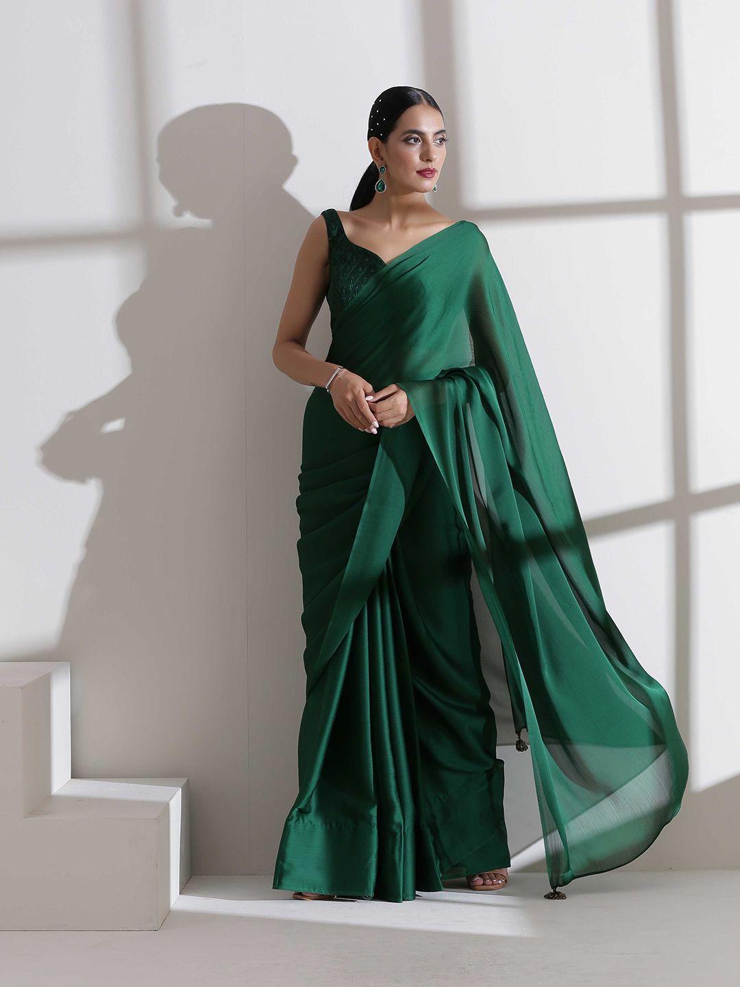 swtantra green solid pure chiffon saree