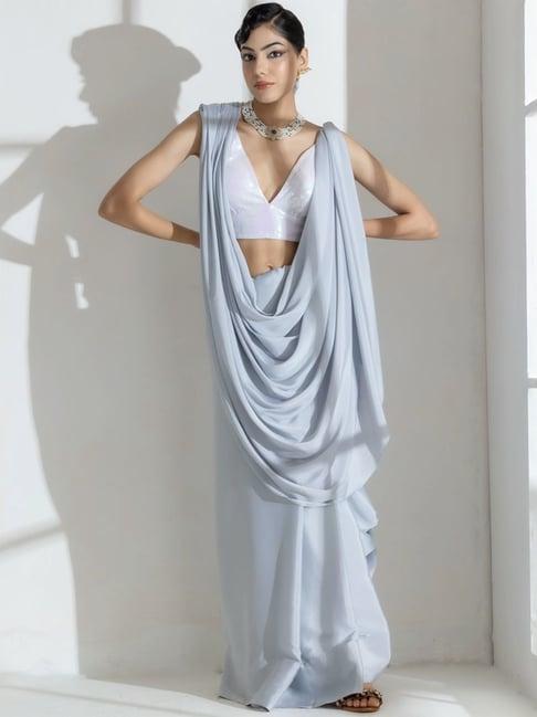 swtantra grey plain saree with unstitched blouse
