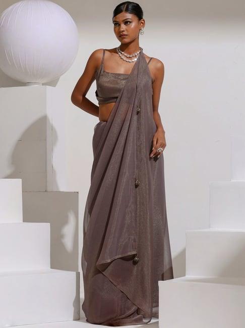 swtantra grey plain saree with unstitched blouse