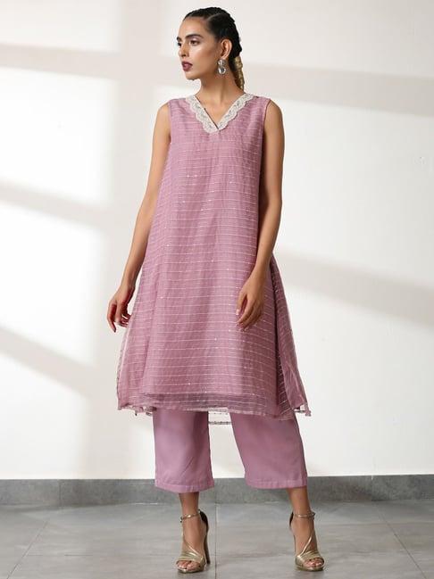 swtantra lilac embellished kurta palazzo set