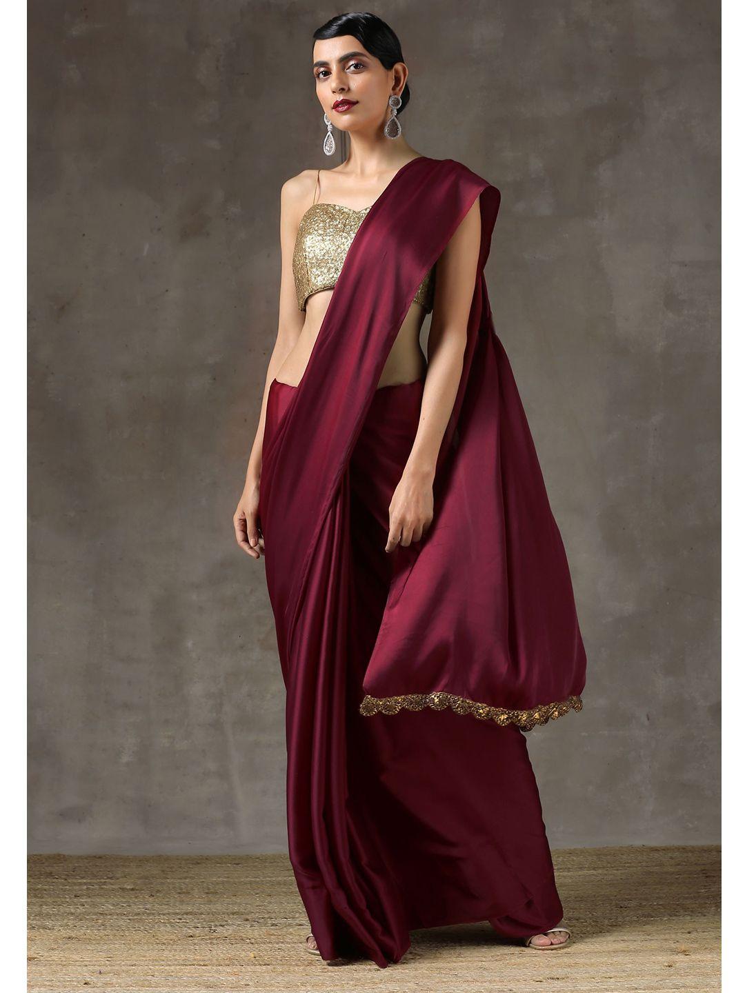 swtantra maroon & bronze-toned satin saree